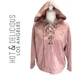 Hot & Delicious Women’s Hooded‎ Distressed Top - Size S